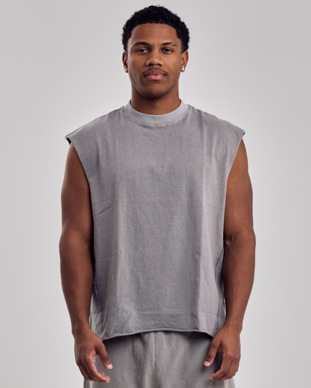 Oversized Washed Cotton Tank Top — Light Gray