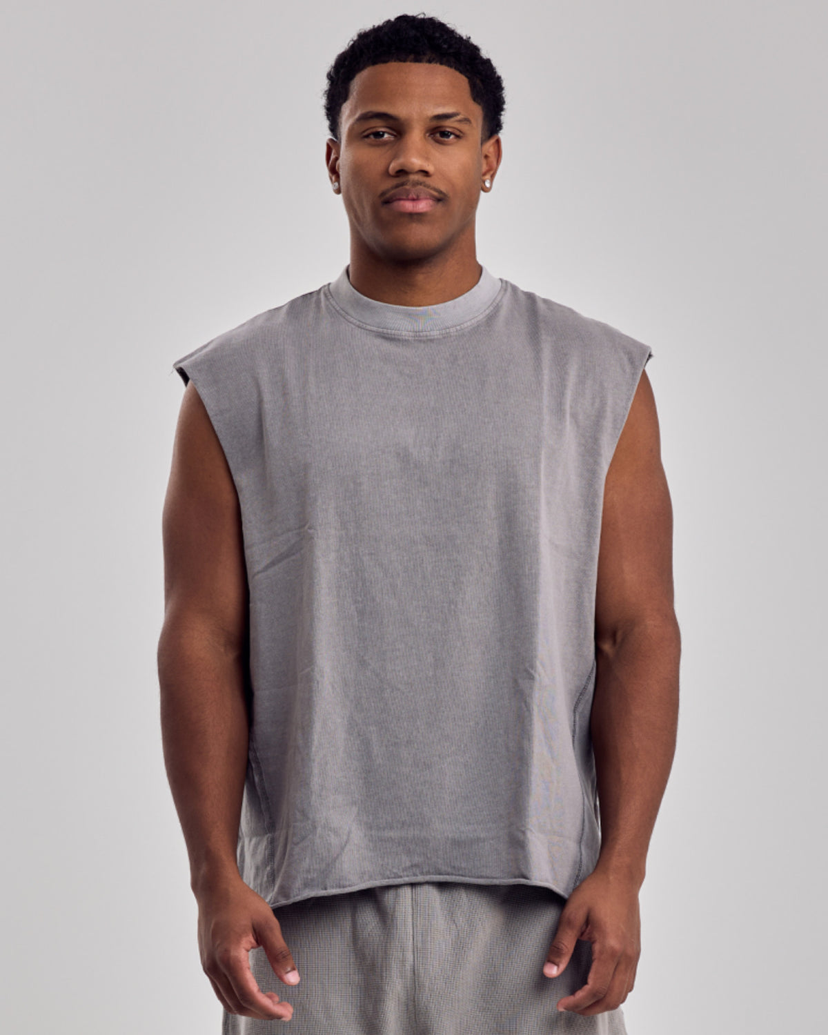 Oversized Washed Cotton Tank Top — Light Gray