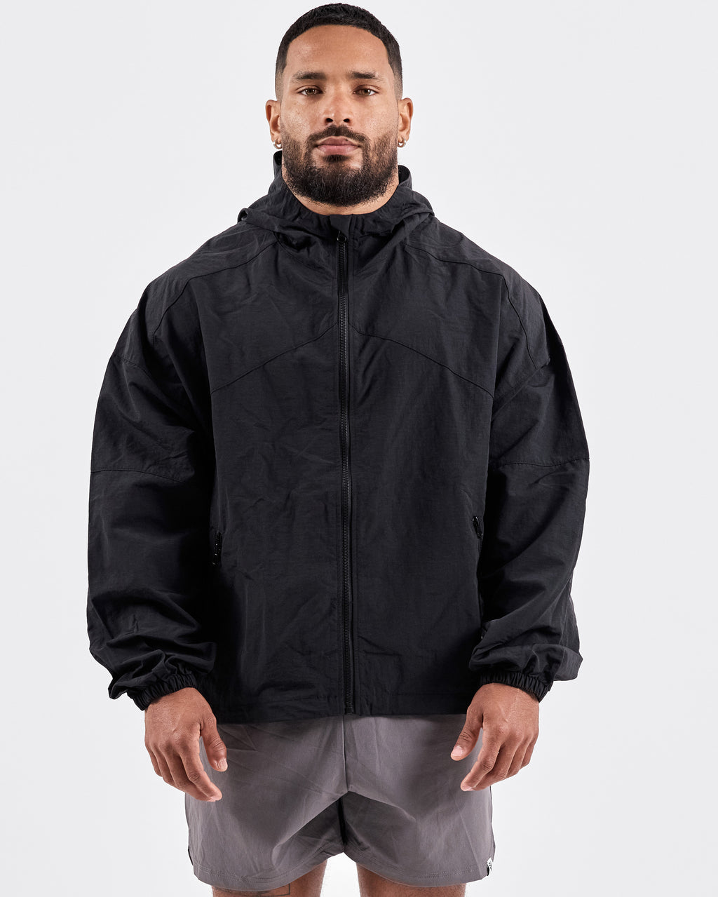 Hooded Zip Windbreaker — Jet Black