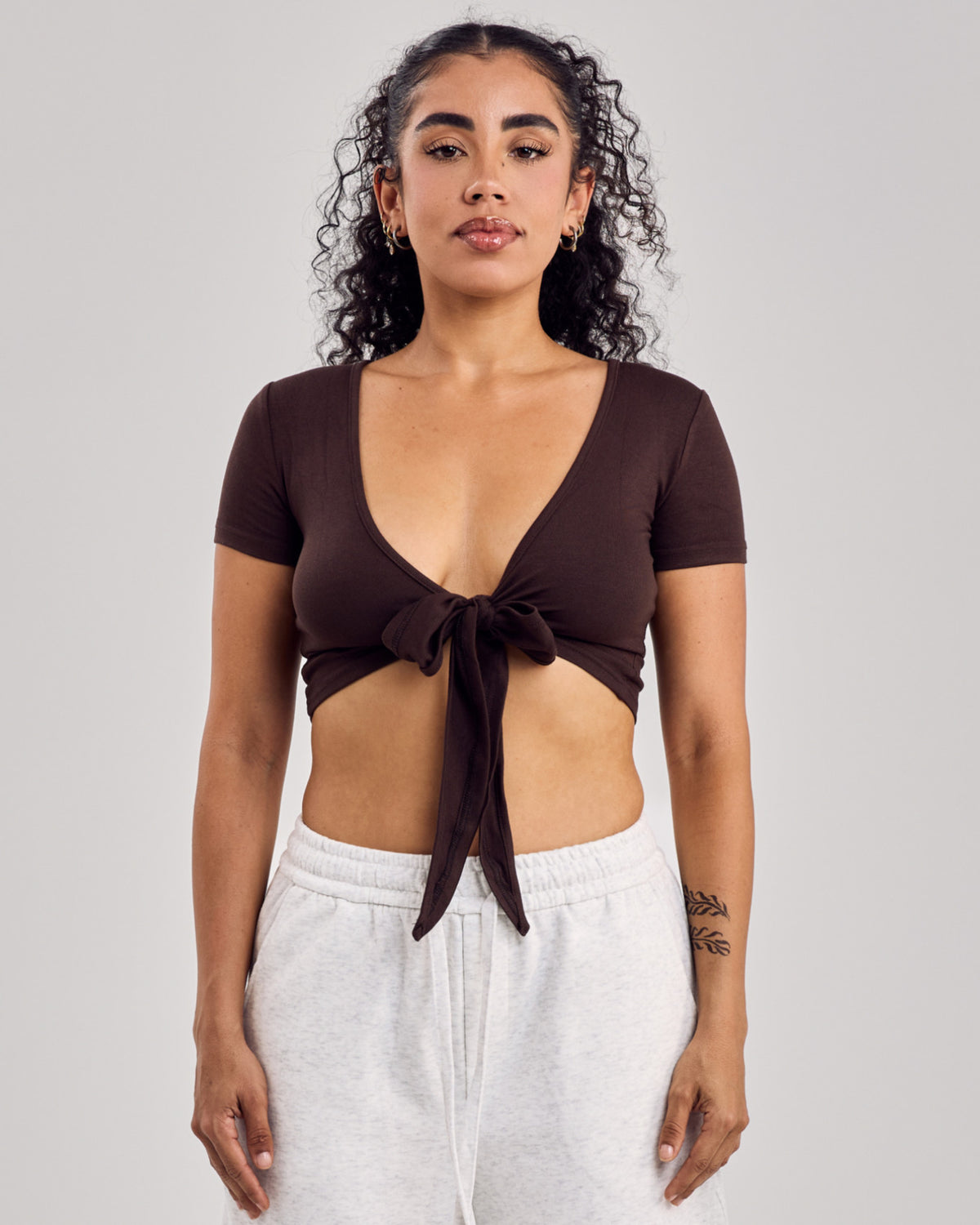 Cotton Wrap Short Sleeve Top — Naked Brown