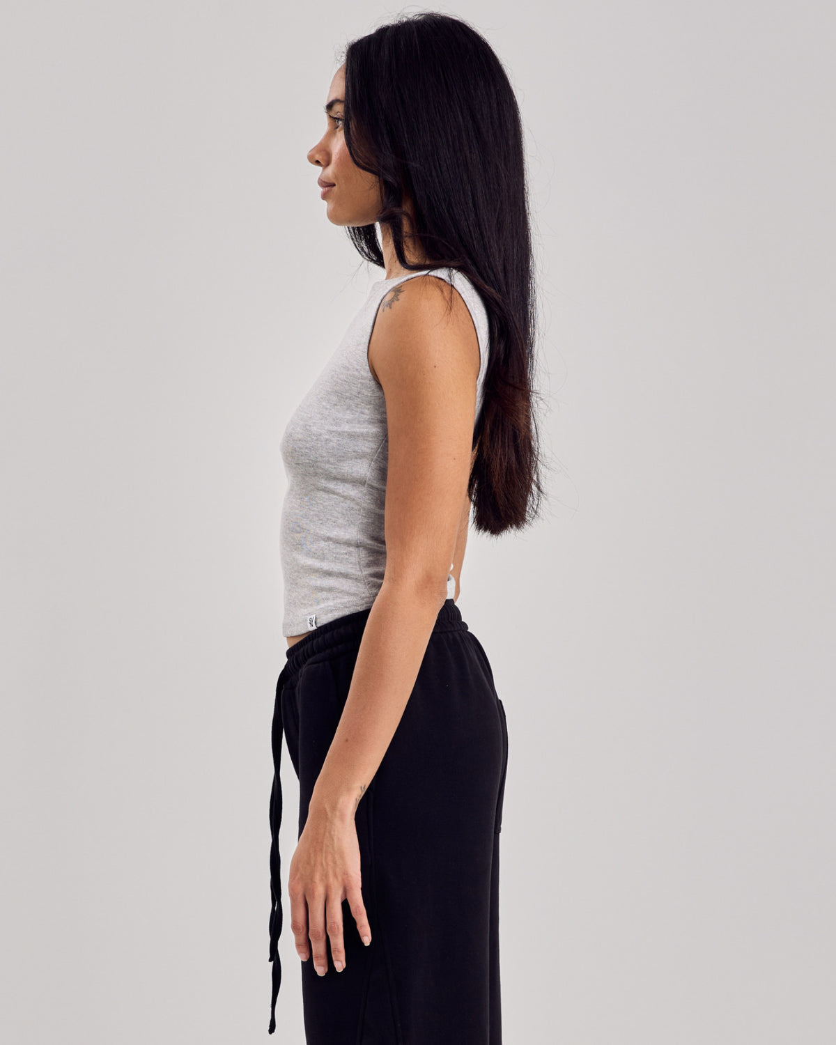 Structured Viscose Tank Top — Light Gray