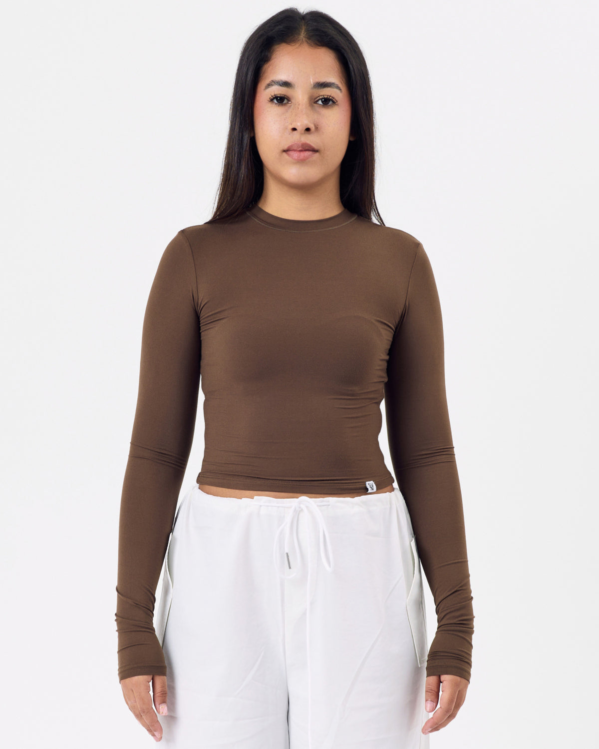NKD Long Sleeve Cropped Top — Wooden Brown