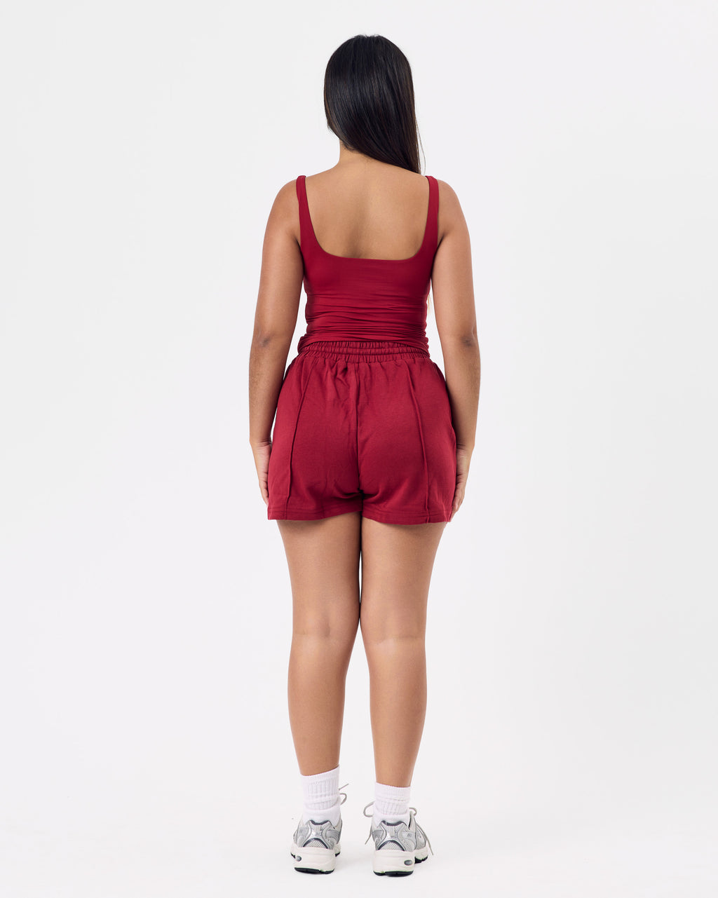 Line Cotton Shorts — Cherry Red