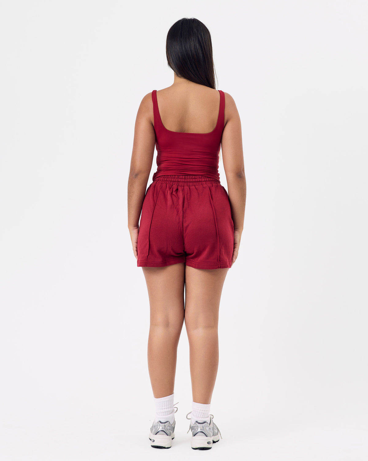 Line Cotton Shorts — Cherry Red