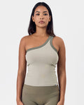 Ribbed Cotton One Shoulder Top — Moss Beige