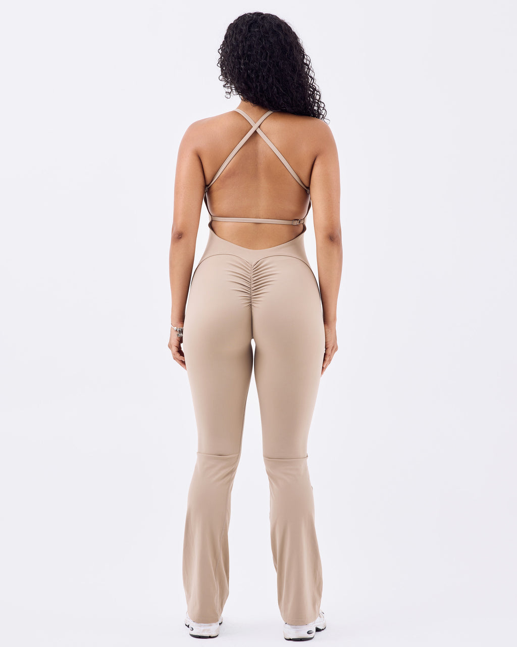 Iconic Long Flared Jumpsuit — Latte Beige