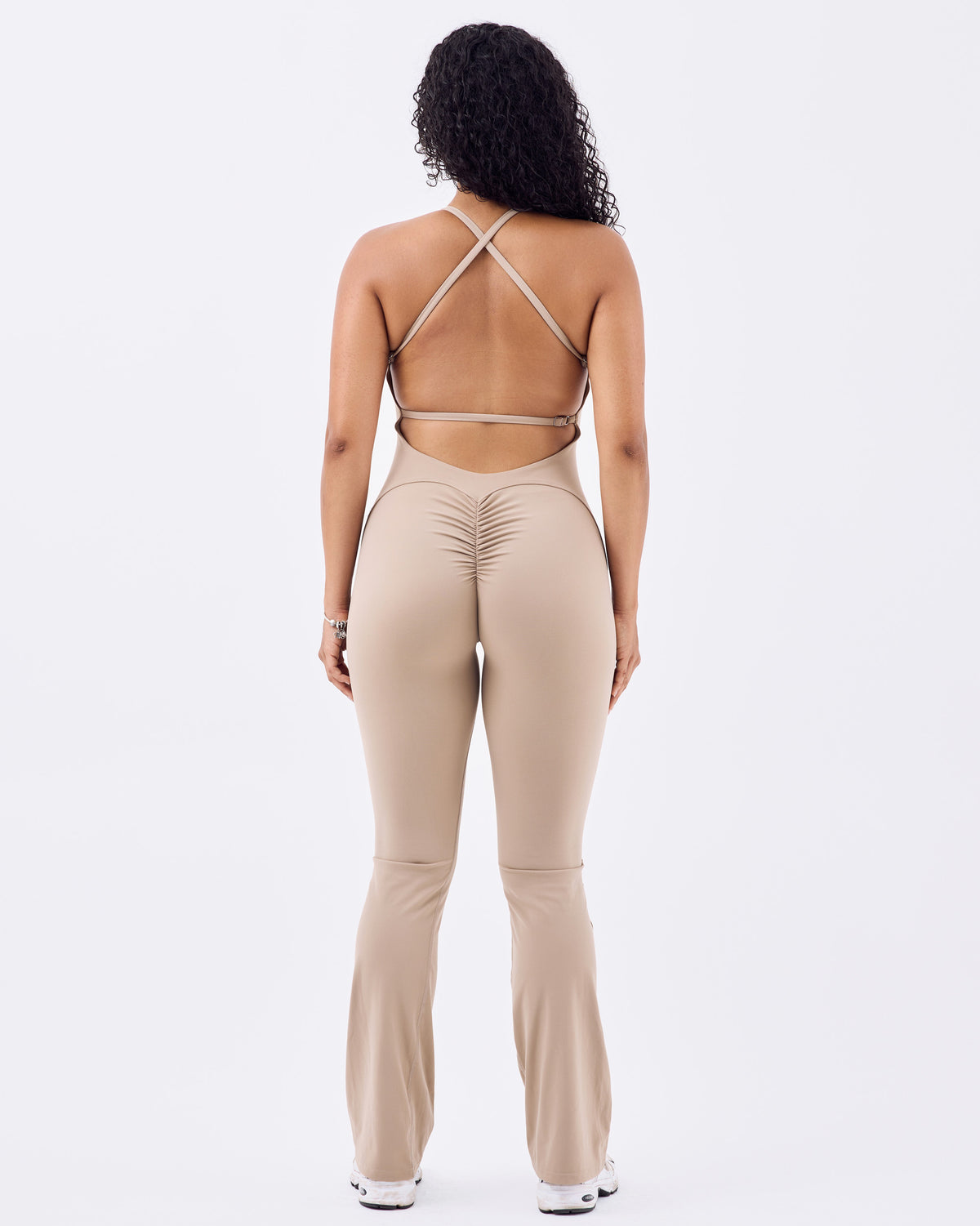 Iconic Long Flared Jumpsuit — Latte Beige