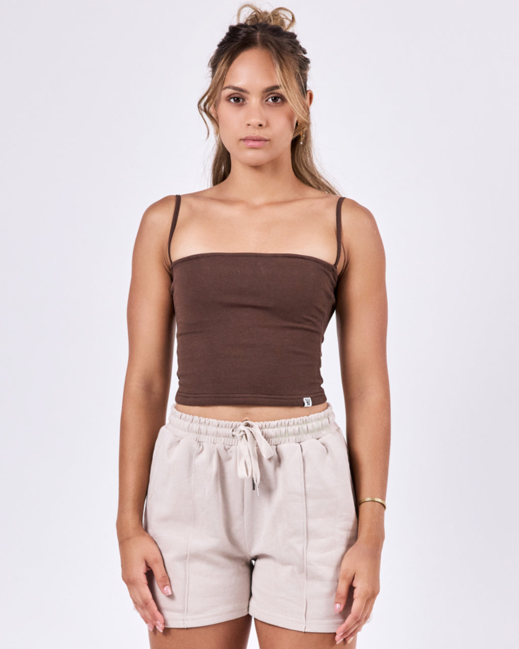 Ribbed Structured Tank Top — Coffee