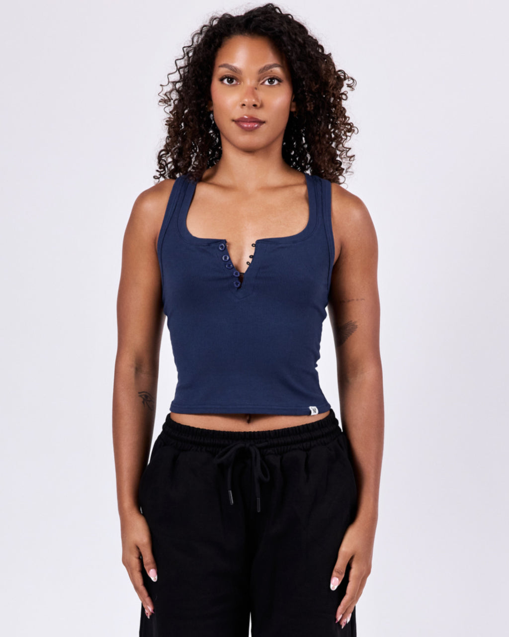 Ribbed Buttoned Tank Top — Midnight Blue