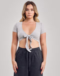 Cotton Wrap Short Sleeve Top — Light Gray