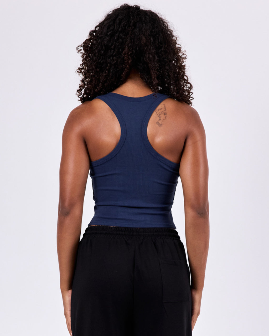 Ribbed Buttoned Tank Top — Midnight Blue