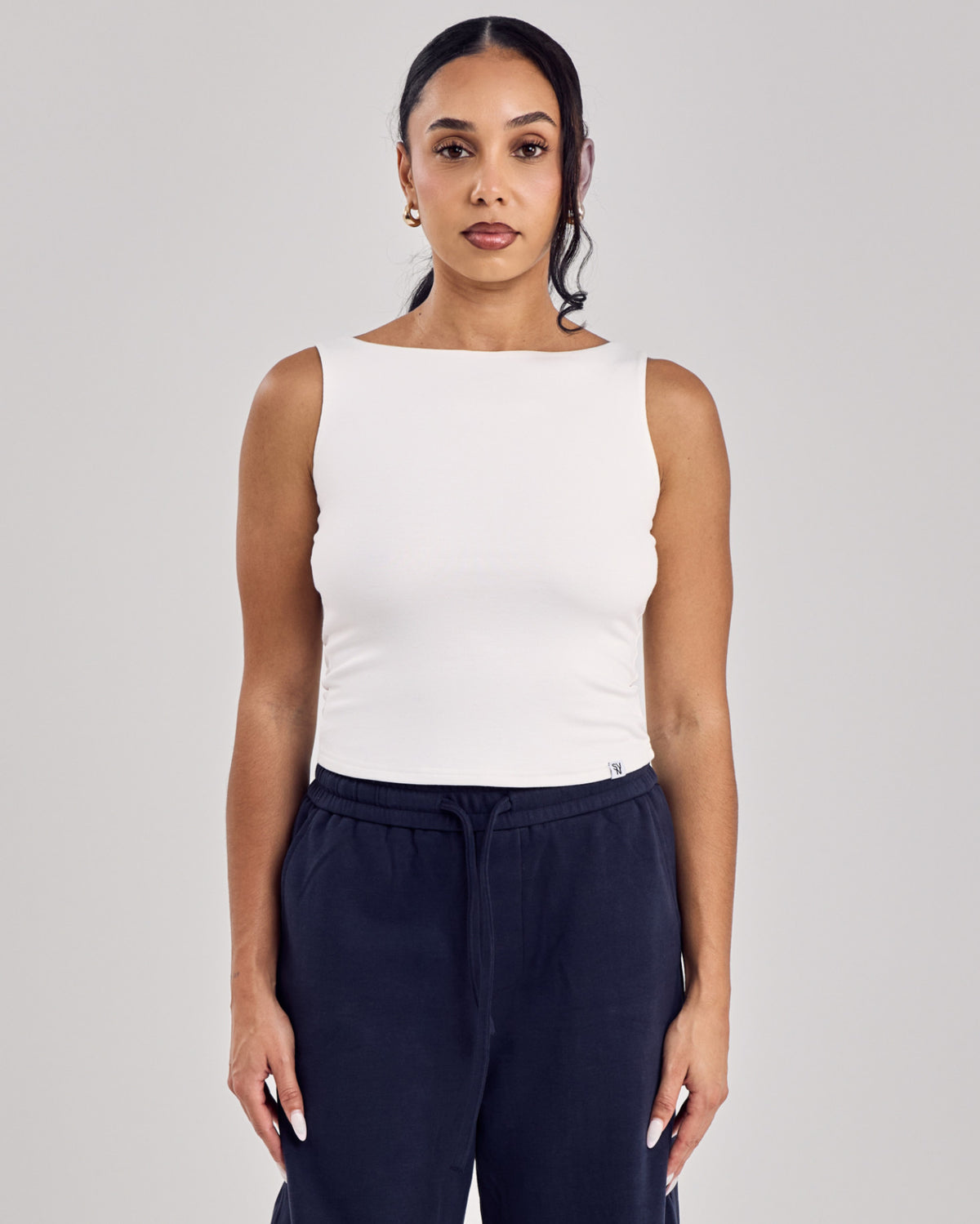 Structured Viscose Tank Top — Coconut White
